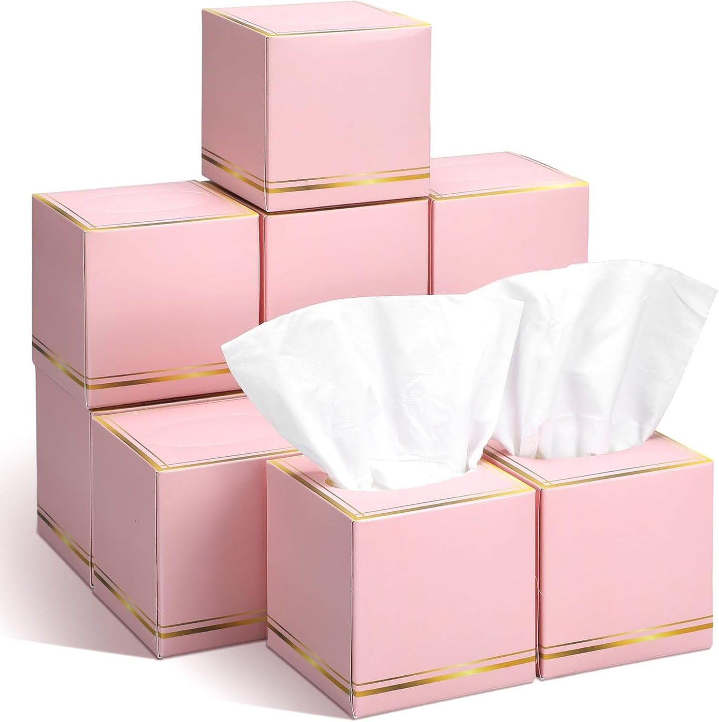 Fourluoo 12 Pack Facial Tissues Cube Boxes Face Box 600 Sheets 3 ply Soft Paper Square Tissues Bulk for Car Pocket Toilet Household Bedroom Family(Pink)