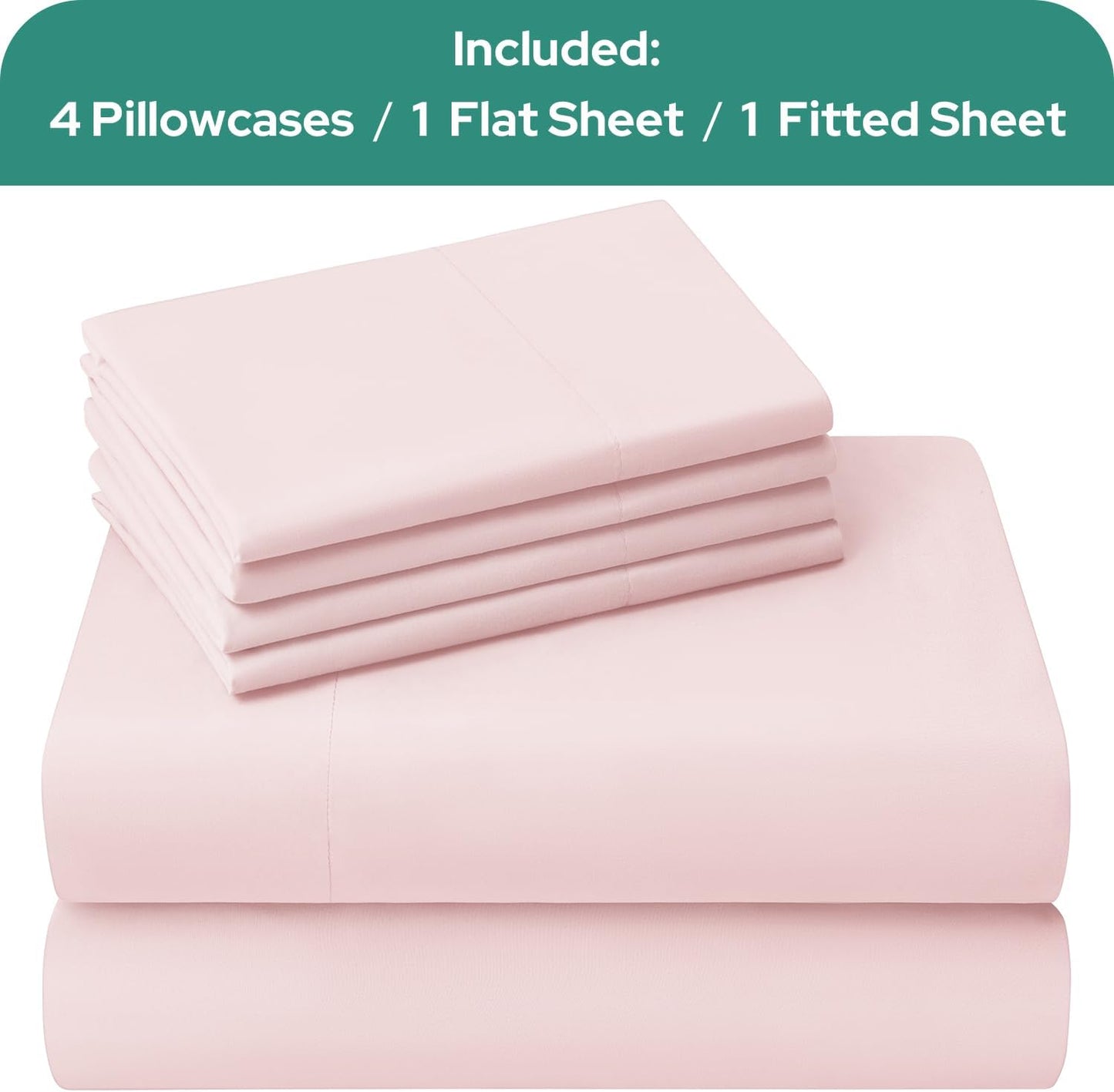 HOMEIDEAS Queen Size Bed Sheets - 6 Piece Set (Pale Pink) - Extra Soft Brushed Microfiber 1800 Bedding Sheets, Deep Pocket, Wrinkle & Fade Free