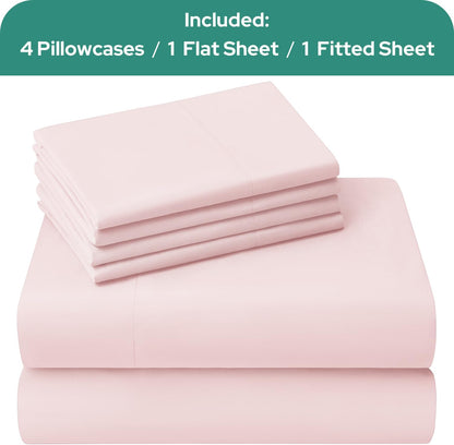 HOMEIDEAS Queen Size Bed Sheets - 6 Piece Set (Pale Pink) - Extra Soft Brushed Microfiber 1800 Bedding Sheets, Deep Pocket, Wrinkle & Fade Free