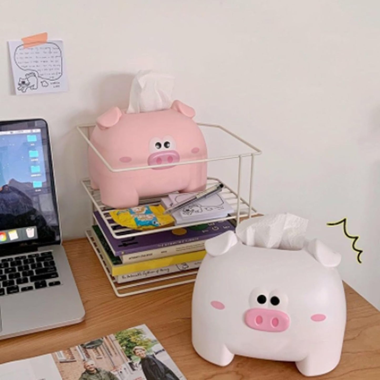 MINGZHE Cute Tissue Storage Box,Unique Napkin Holder Home Improvement Supplies,Pig Shaped Decorative Towel Napkin Container Case for Tabletop,for Living Room Office Car(Pink)