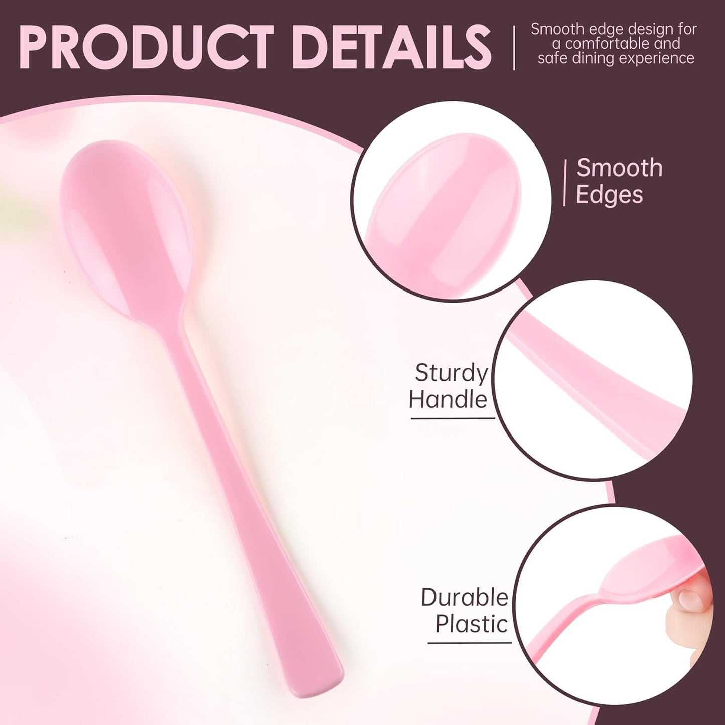 Kochorie Pink Plastic Spoons 180 Pack, Heavy Duty Disposable Utensils, 6.8 Inch Bulk Party Pink Spoons Cutlery Set for Brithday Wedding Baby Shower Bridal Showe Garden Party Silverware Tableware