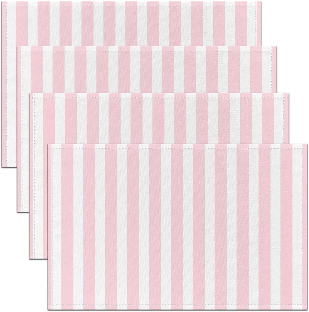 Feelyou Pink White Striped Placemats Set of 4 Stripes Table Mats Aesthetic Place Mat for Kitchen Dining Table Party Decor Indoor Outdoor 18"x12" Non-Slip Easy to Clean