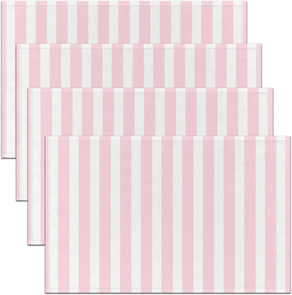 Feelyou Pink White Striped Placemats Set of 4 Stripes Table Mats Aesthetic Place Mat for Kitchen Dining Table Party Decor Indoor Outdoor 18"x12" Non-Slip Easy to Clean