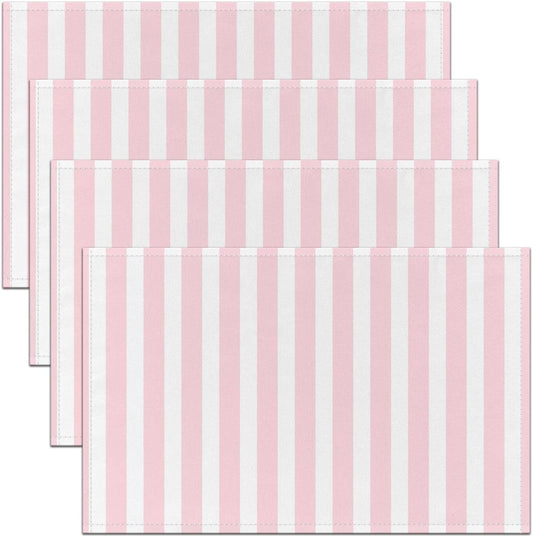 Feelyou Pink White Striped Placemats Set of 4 Stripes Table Mats Aesthetic Place Mat for Kitchen Dining Table Party Decor Indoor Outdoor 18"x12" Non-Slip Easy to Clean