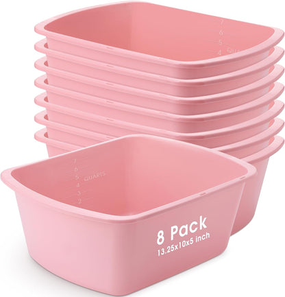 Honeydak 8 Pack Wash Basins Plastic Wash Tub Pink 7 Quart Graduated Buckets Rectangular Plastic Hospital Bedside Soaking Tub Washing Basin for Cleaning Foot Bath Washing Dishes Face Cleansing