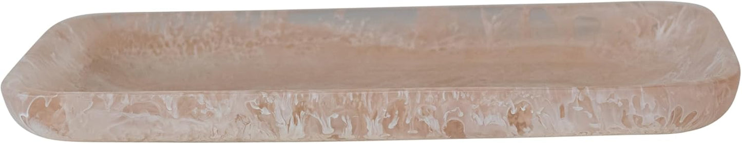 Creative Co-Op Matte Marbled Resin Tray, Blush Pink