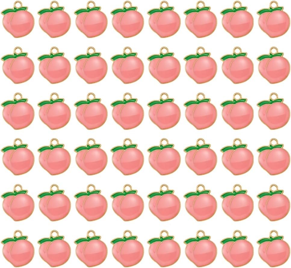 50 Pcs Mini Cute Enamel Peach Fruit Charm Pendant, Alloy Peach Fruit Charm for DIY Jewelry Making, Charms, Bracelet, Earring, Necklace, Bracelet Supplies, Adult