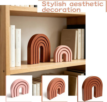 Set of 3 Pink Boho Shelf Decor Wood Arch, Modern Wooden Rainbow Arch Shelf Table Mantel Bookends for Living Room Office Nursery Aesthetic Home Decor