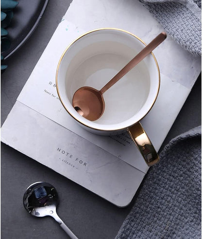 Serving Spoons Creative Metal Coffee Spoon Stainless Steel Dessert Small Round Golden Stirring Family Use Soup 4 Pieces(Pink)