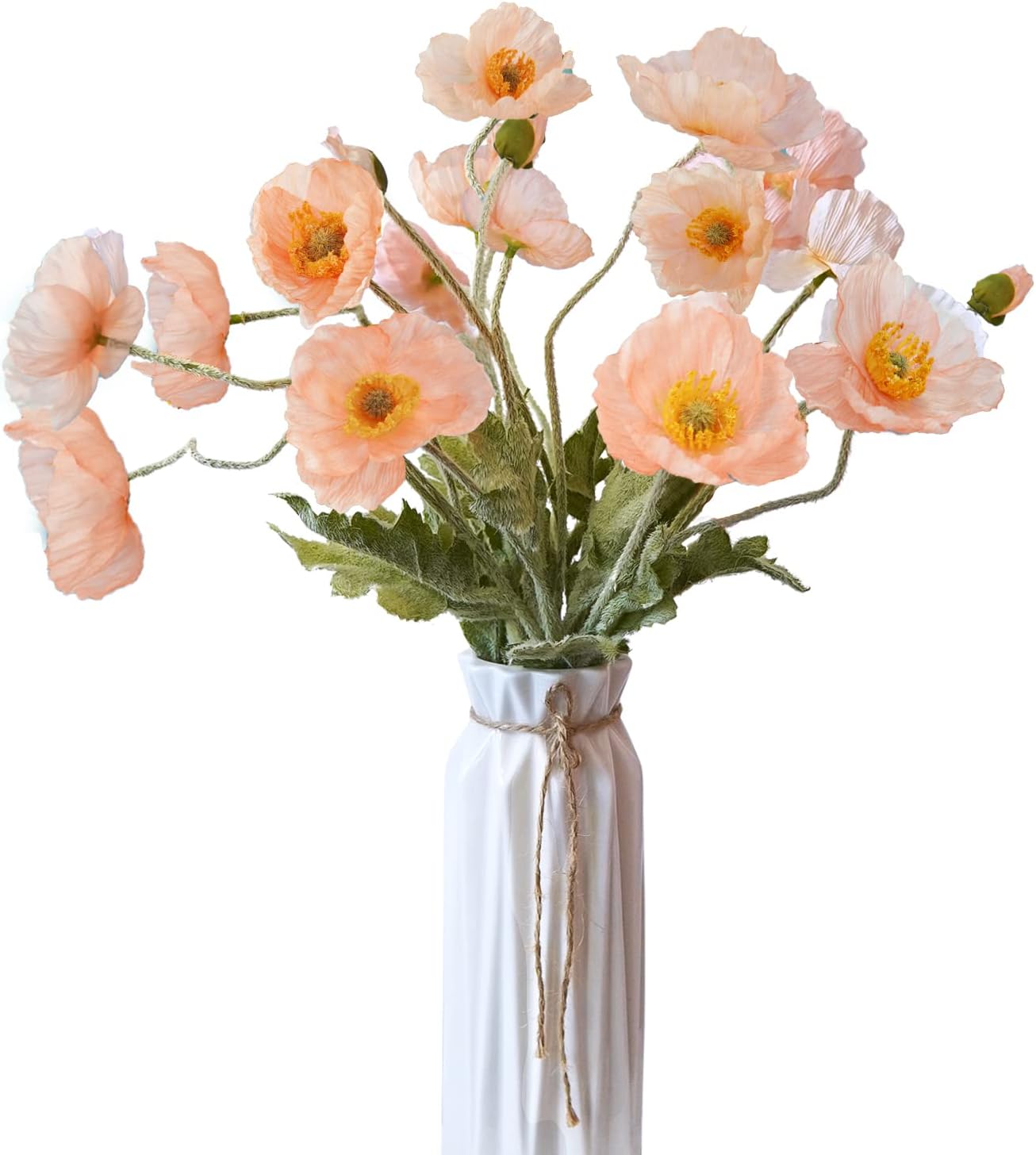 Artificial Flowers 5Pcs Poppies Flowers Artificial Silk Flowers for Home Office Wedding Outdoor Decor (Coral)