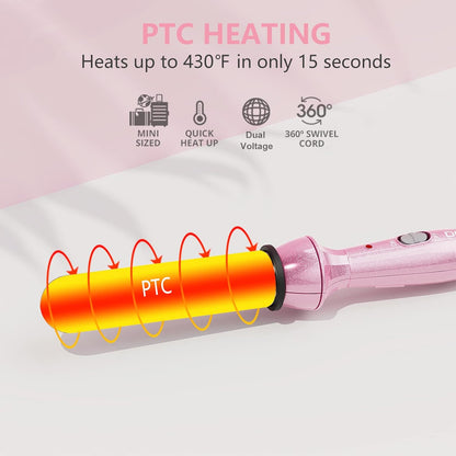 DAN Technology Hair Styling Set, Including Travel Hair Dryer, Mini Flat Iron, and Travel Curling Iron with European Plug, Dual Voltage, Portable Storage Bag, Pink