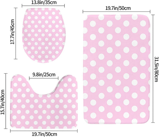 Light Pink Polka Dot Print B Bathroom Rugs Sets 3 Piece - Absorbent Non Slip Washable Bath Mats, U-Shape Toilet Lid Cover, Contour Mat, Soft Shower Mats Bath Rug Mat for Bathroom Toilet Tub