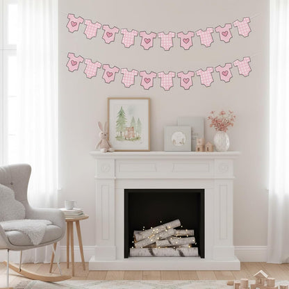 4 Pack Baby Shower Banner, Bodysuit Pink Baby Shower Decorations for Girl, Boy Girl Pink Bodysuit Banner Paper Garland Party Decor Supplies for Birthday Baby Gender Reveal Decorations Photo Props