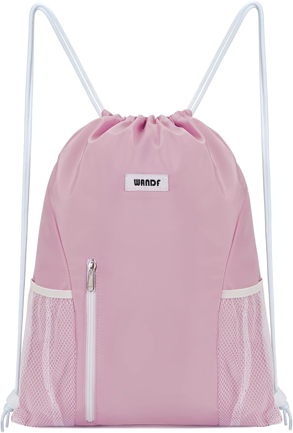 WANDF Drawstring Backpack Sports Gym Sackpack with Mesh Pockets Water Resistant String Bag for Women Men(Pink)