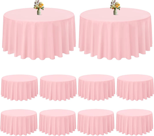 Pesonlook 10 Pack Pink Round Tablecloth 90 Inch, Waterproof Polyester Fabric Table Cloth for Round Tables, Stain Wrinkle Resistant Tablecloths Washable Table Cover for Wedding Dining Party Banquet