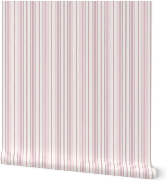 Spoonflower Peel & Stick Wallpaper Swatch - Pink Stripes Boho Chic Granny Blush Pink Retro Stripe Beach House Costal Custom Removable Wallpaper