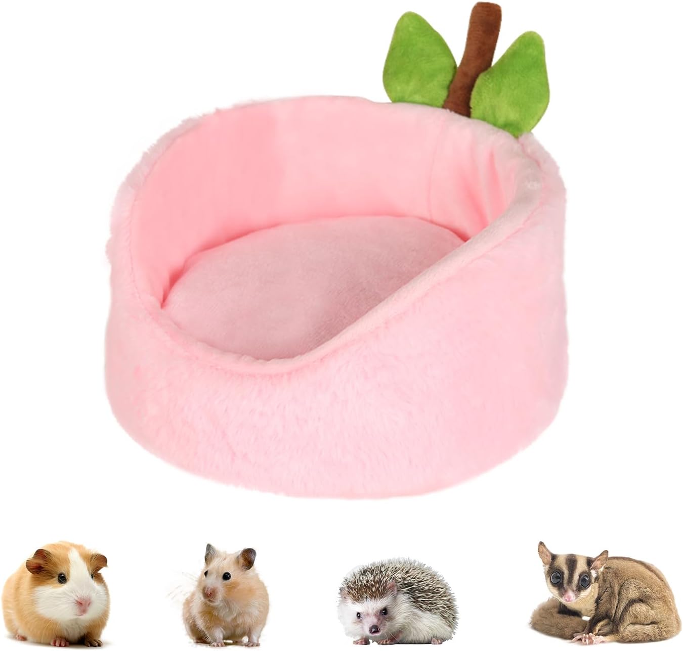 Hamster Hideout Guinea Pig Bed with Detachable Cushion Warm Thick Soft Pad 2 in 1 Guinea Pig Hideout Rat Hideout Small Pet Beds for Chinchilla, Rat, Mouse House, Sugar Glider (Pink Peach)