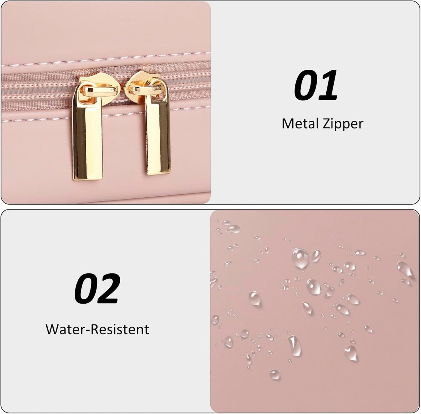 E-Tree PU Leather Makeup Bag for Women – Double Zipper Travel Cosmetic Bag Organizer, Waterproof Small Toiletry Pouch for Girls, Skincare & Accessories, Cute Pink Makeup Case with Wrist Strap