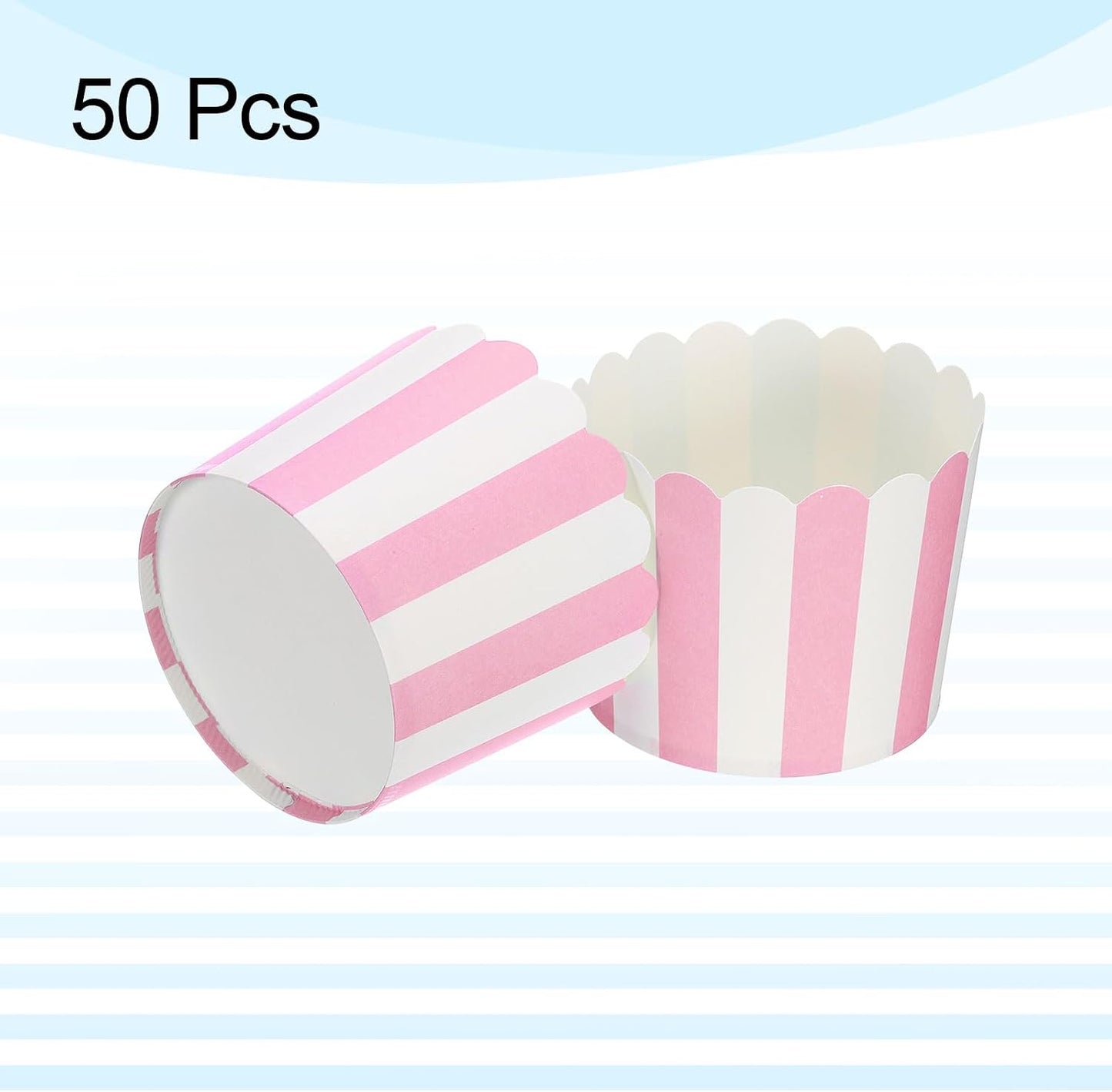 HARFINGTON 50Pcs Paper Baking Cups 6oz Greaseproof Disposable Bulk Cupcake Muffins Liners Cases Wrappers for Wedding Birthday Graduation, Stripe Pink