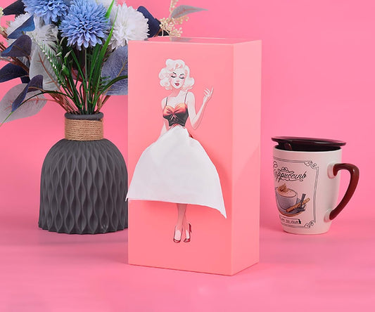 Girl's Long Skirt Tissue Box - Creative Cartoon Cover, Paper Dispenser for Home, Office, Car (Pink)