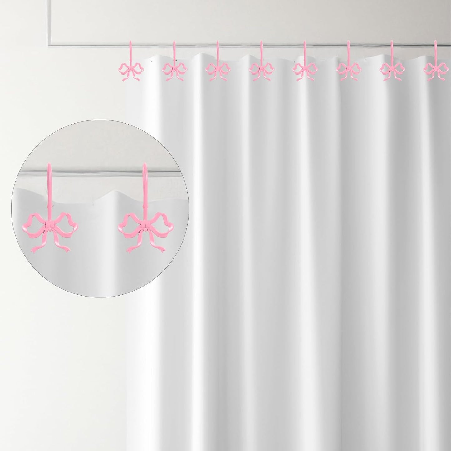Whaline 12Pcs Pink Bow Shower Curtain Hooks Shower Rings Bow Knot Metal Curtain Hanger Hooks for Home Nursery Living Room Bedroom Bathroom Decor