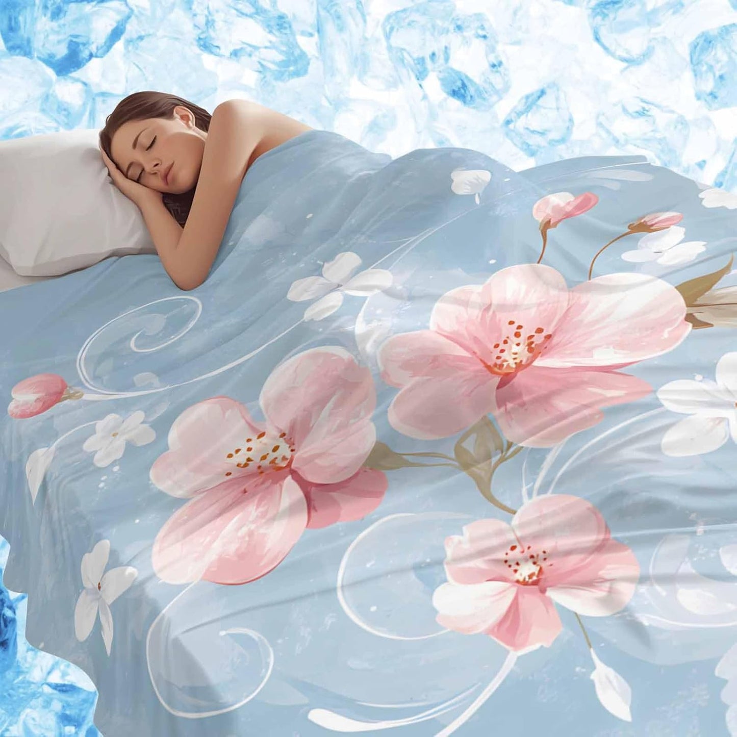 Pink Flowers Cooling Blanket, Lightweight Breathable Summer Throw Blanket with Double Sided Cold Effect,Farmhouse Watercolor Botanical Florals Picnic Beach Blankets Bed Sheet for Hot Sleepers 30"x40"