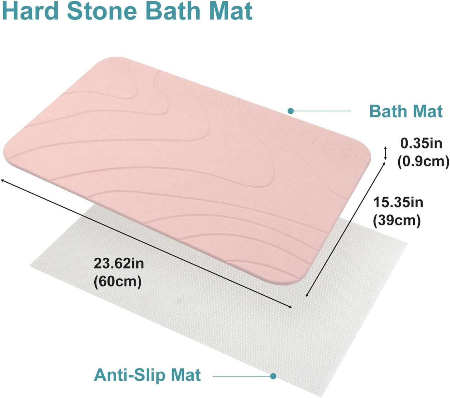 2 Pack Diatomaceous Earth Shower Mat, Stone Bath Mat, Nonslip Super Absorbent Fast-Drying Hard Bath Mat for Bathroom Shower Floor, 23.62 x 15.35 inch, Pink