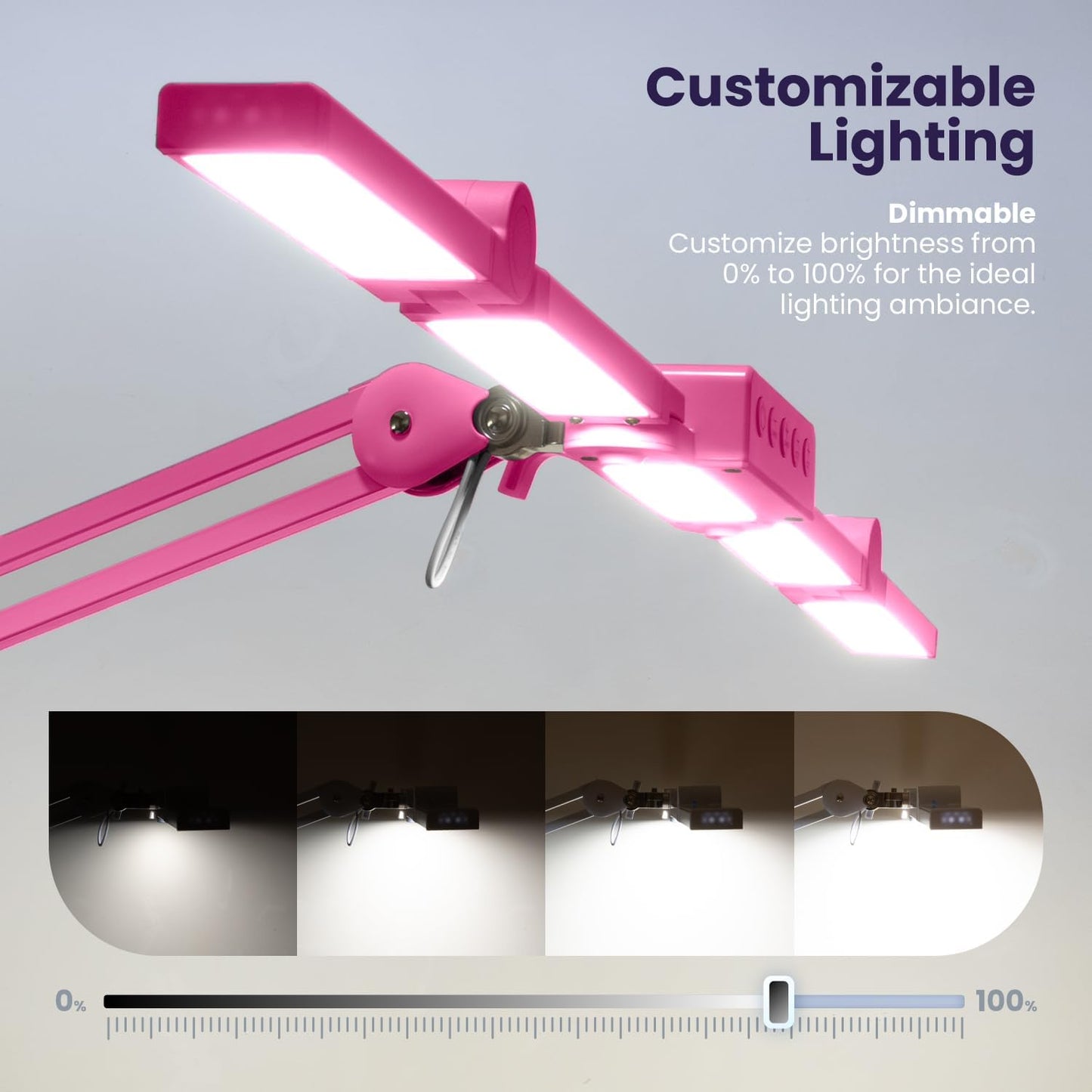 Neatfi 3,000 Lumens LED Desk Lamp, Dimmable, 360 SMD LEDs, 30W, CRI 95, Adjustable Light Modes, Task Lamp for Home Office, Study, Workstation (Pink, 44-Inch, CCT with Clamp)
