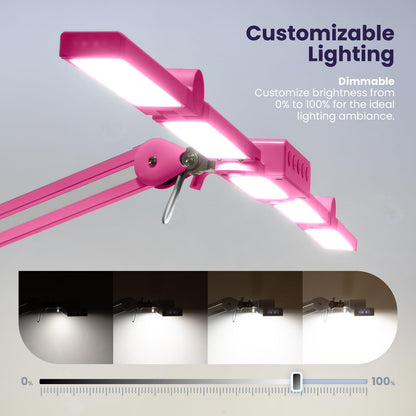 Neatfi 3,000 Lumens LED Desk Lamp, Dimmable, 360 SMD LEDs, 30W, CRI 95, Adjustable Light Modes, Task Lamp for Home Office, Study, Workstation (Pink, 44-Inch, CCT with Clamp)