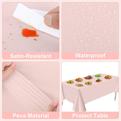 6 Pack Plastic Light Pink Tablecloths, 54 X 108Inch Disposable Spring Tablecloth Scalloped Pink Table Cloth for Rectangle Tables Table Cover for Girls Birthday Baby Bridal Shower Tea Party Wedding