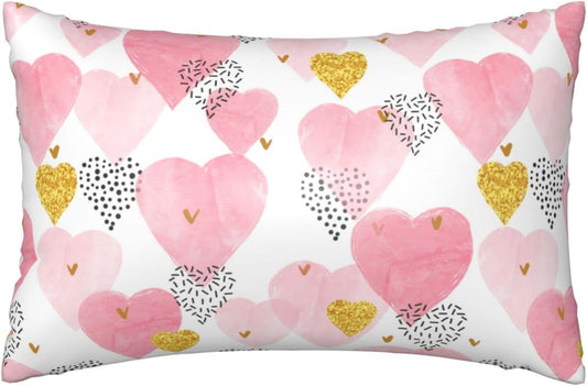 Silk Like Pillowcase for Hair and Skin Pink Watercolor Hearts 1 Pack Satin Pillowcase with Hidden Zipper Soft Breathable Smooth Cooling Pillow Cover Queen Size for Bedroom Sofa 20”x30”
