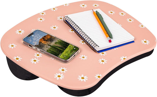 LAPGEAR MyStyle Portable Lap Desk with Cushion - Pink Daisy - Fits up to 15.6 Inch Laptops - Style No. 45336