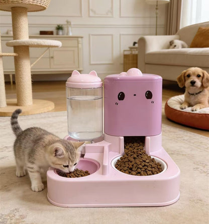 Pet Automatic Feeder Dog Cat Feeding Bowl and Water Dispenser with Refillable Storage Container Large Capacity Rabbit Feeder Watering (Pink)