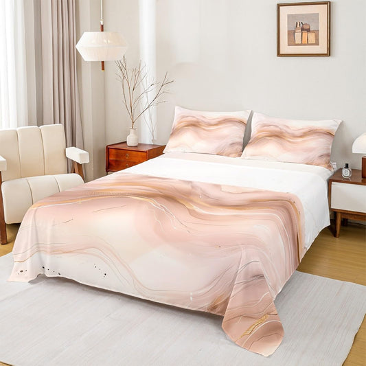 Erosebridal Marbling Bed Sheets Set Peach Pink Marble Sheets Full,Watercolor Ink Paintings Sheet Set for Boys Girls Abstract Texture Bedding Sets Bedroom Decor 4 Pieces