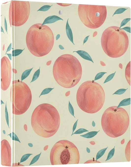 3 Ring Binder Pastel Color Peach Fruit 1.5 inch Binders Three Ring Binders with Clipboard Fit 8.5'' x 11'' Paper 3 Interior PVC Clear Pockets for Office Supplies
