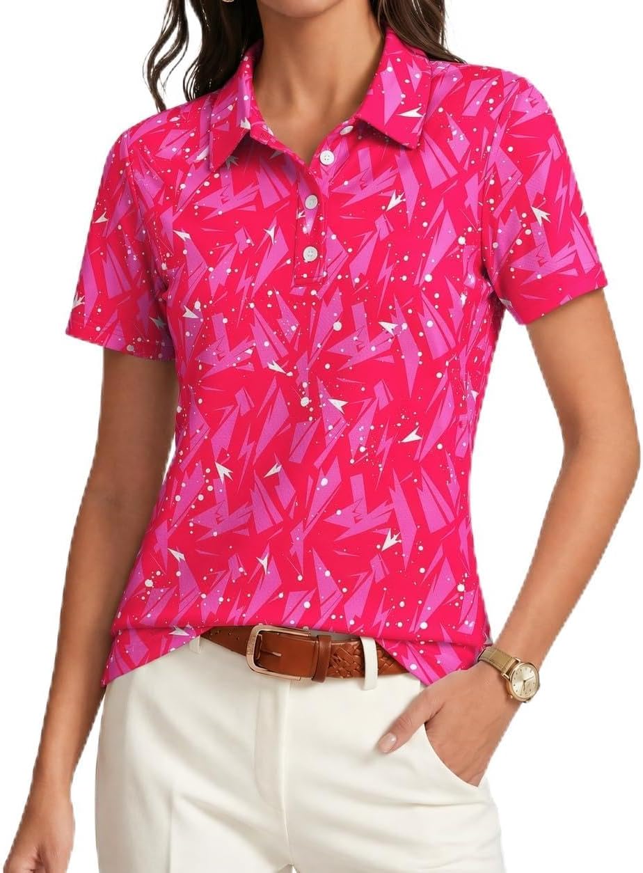 PINSPARK Womens Golf Shirt 4-Button UPF 50+ Quick Dry Collared Short Sleeve Polo Shirts for Women Tennis Work Golf Outfits