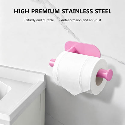 Pink Toilet Paper Holder, Self Adhesive Toilet Paper Roll Holder No Drilling Wall Mount for Bathroom, Toilet