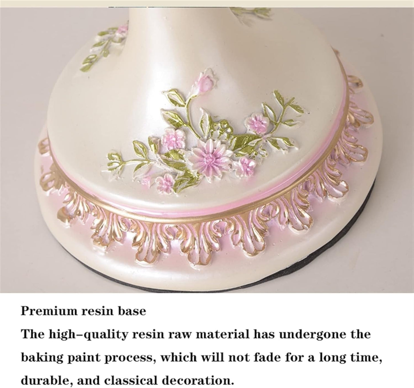 Bedroom Nightstand Princess Pink Table Lamp Handmade Victorian Lace Fabric Lampshade Resin Flower Carved Base