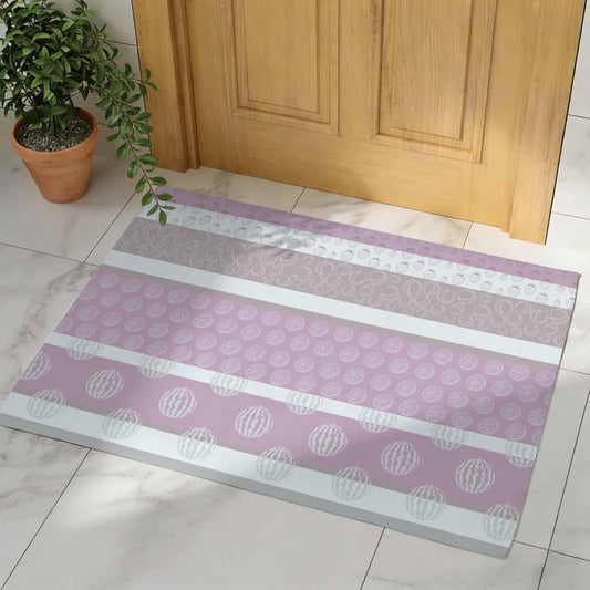 Farm Fruits Indoor Door Mat - 16"x24", Non-Slip Welcome Mat for Outdoor, Watermelon Lemons Peach Pink Grey Striped Front Doormat for Entry, Low-Profile Doormat Entrance Rug for Kitchen/Bathroom