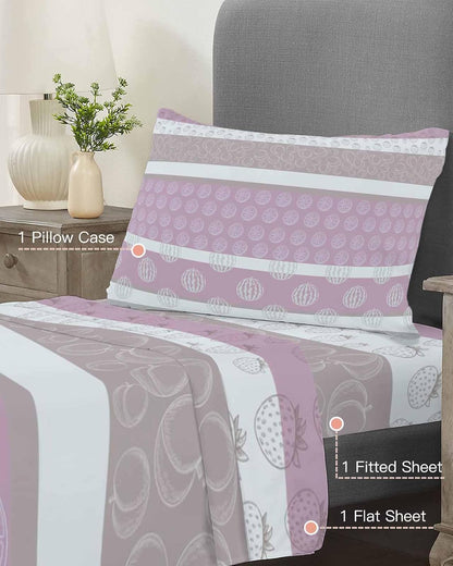 Twin XL Sheets Set - Farm Fruits Microfiber Bed Sheets for Twin Bed, Watermelon Lemons Peach Pink Grey Striped 3 Pieces Bedding Sets 1 Flat Sheet and 1 Fitted Sheet with Deep Pocket, 1 Pillowcase