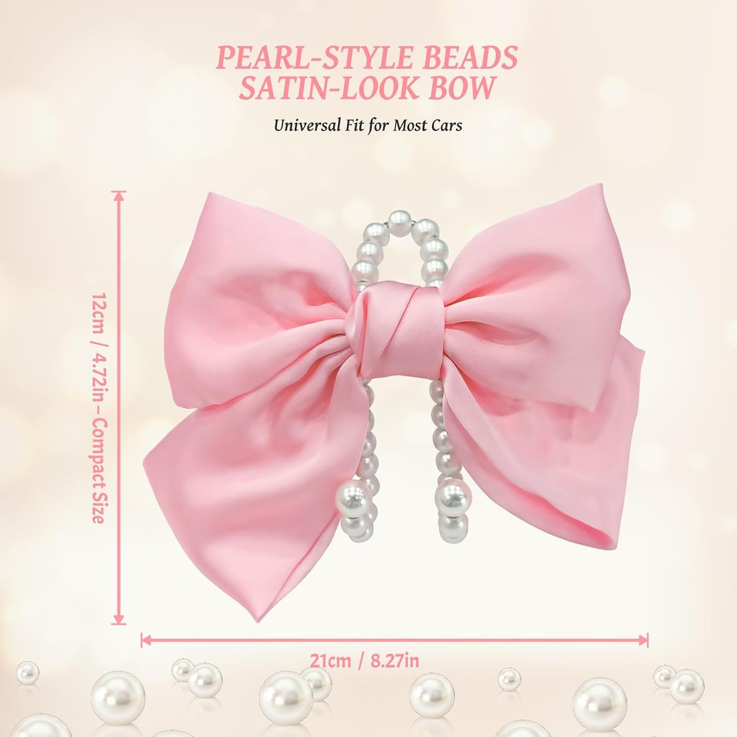 2 PCS Bow Pearl Car Seat Headrest Hook – Cute Purse Hook for Car, Girly Interior Decoration Accessories Hook Hanger, Seatback Holder for Purses & Bags, Elegant Car Organizer (Pink)