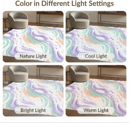 4'x6' Washable Modern Swirl Area Rug, Peach Flatwoven Floor Mat Non-Slip Chair-Friendly Carpet for Home Office, Gaming Room, Under Desk | Ref:2121374