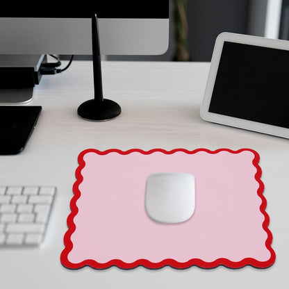 Whaline Scalloped Mouse Pad Non-Slip Desk Mat Pad Rectangle Red Pink Scalloped Edge Mousepad for Home Study Office Decor Computer Keyboard Accessories