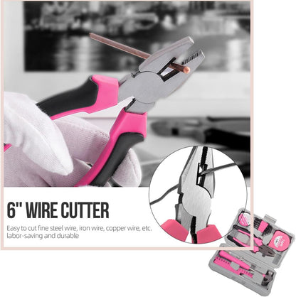 24 Pieces Pink Home Tool Set, mini Tool Box Basics Household Tool Kit Box for Men and Women DIY