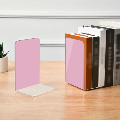 Solid Light Pink Acrylic Bookends 2PCS, Book Ends for Shelves, Holder Stand Decorative Stoppers for Heavy Duty Books, CD, File, Video Games