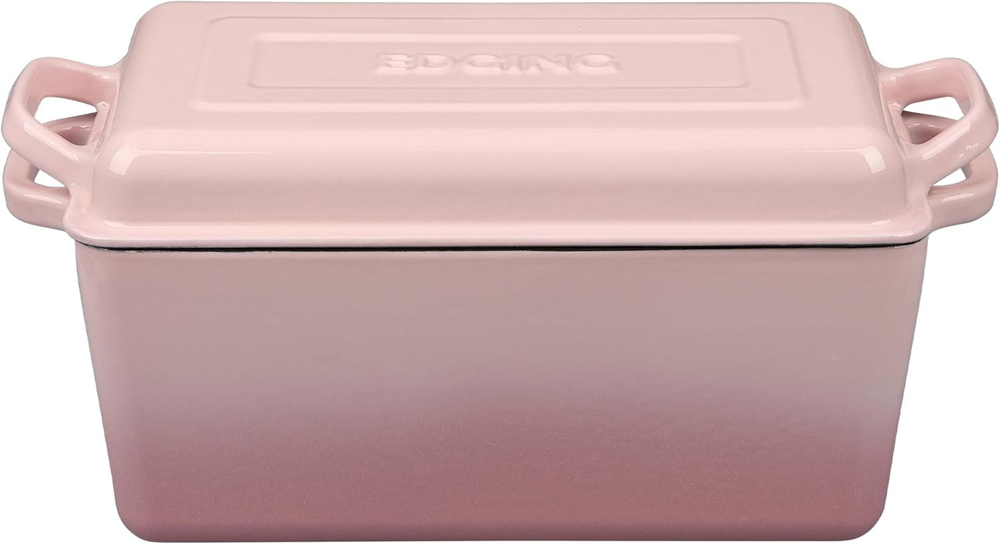 EDGING CASTING Enameled Cast Iron Dutch Oven, Oblong Bread Oven for Sourdough Bread Baking, Baking Pan, Dual Handles, Oven Safe, 4 Quart, Pink