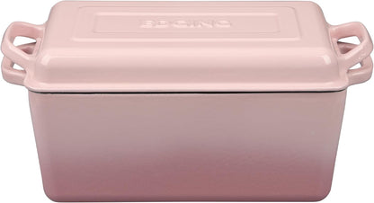 EDGING CASTING Enameled Cast Iron Dutch Oven, Oblong Bread Oven for Sourdough Bread Baking, Baking Pan, Dual Handles, Oven Safe, 4 Quart, Pink