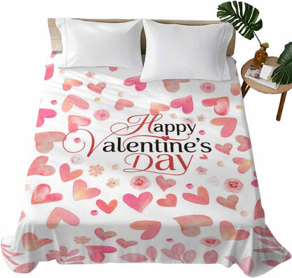 Valentine's Day Full Size Sheets - Hotel Quality Full Flat Sheet Only 1 Pack, Peach Pink Love Floral Modern Romantic Soft Bed Sheet Brushed Microfiber Bedding Top Sheets for Home Dorm