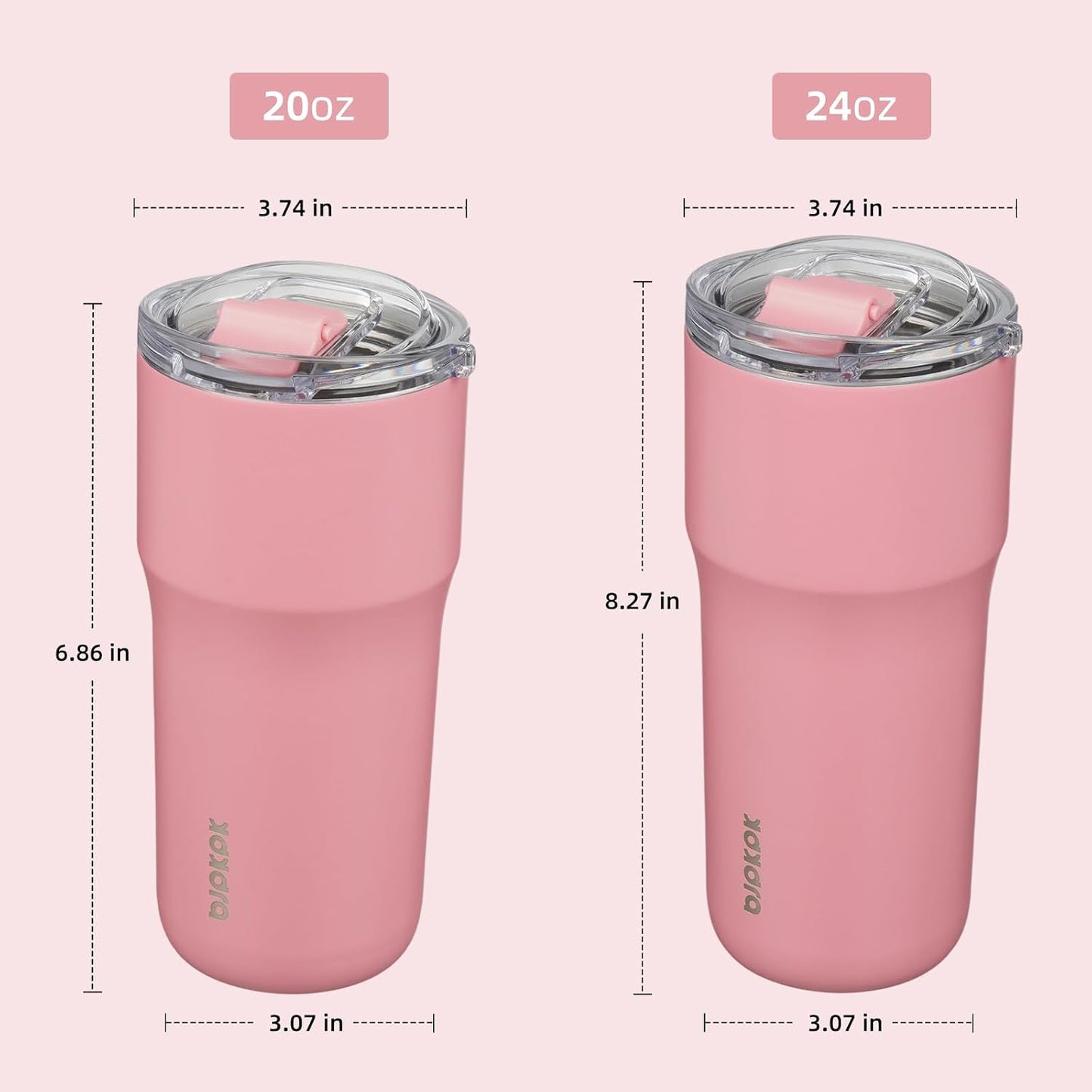 BJPKPK Insulated Tumbler with Lid,24oz Stainless Steel Tumbler,Double Wall Travel Coffee Mug Thermal cup,Keep Drinks Cold and Hot,Pink