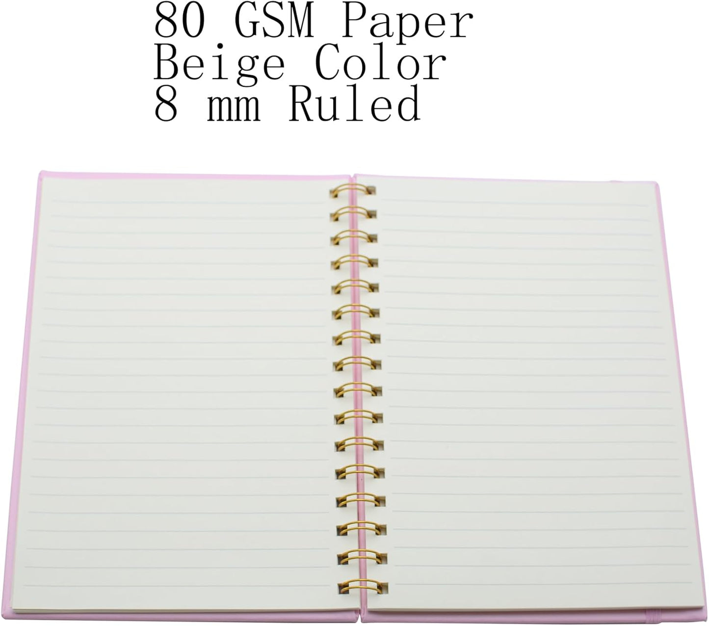 Yansanido Spiral Notebook with Bandage and Inner Pockets, A5 PU Hardcover 8mm Ruled 70 Sheets/140 Pages Journals for Study and Office (Pink)
